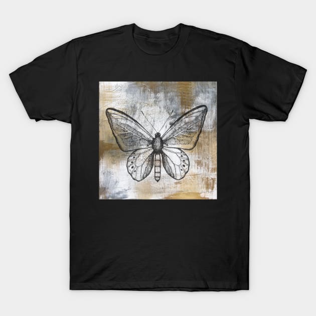 Gold And Grey Textures Butterfly A3 T-Shirt by Jean Plout Designs